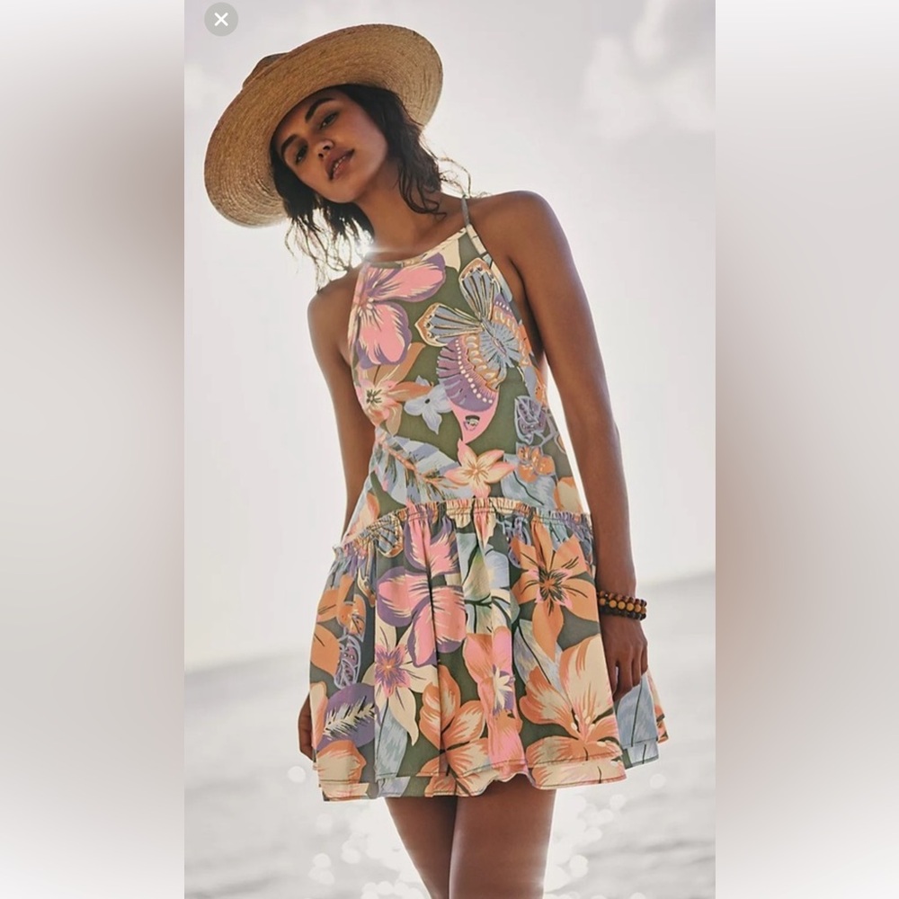 Free People Floral Dress in Pink and Green